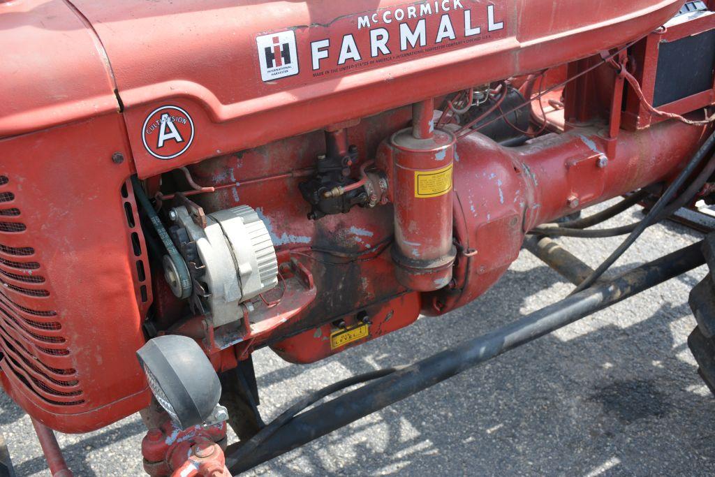 Farmall A, 4 New Tires, Paint Good, Runs Good, With Front Mount Hydraulic Blade and Chains, Good Sol