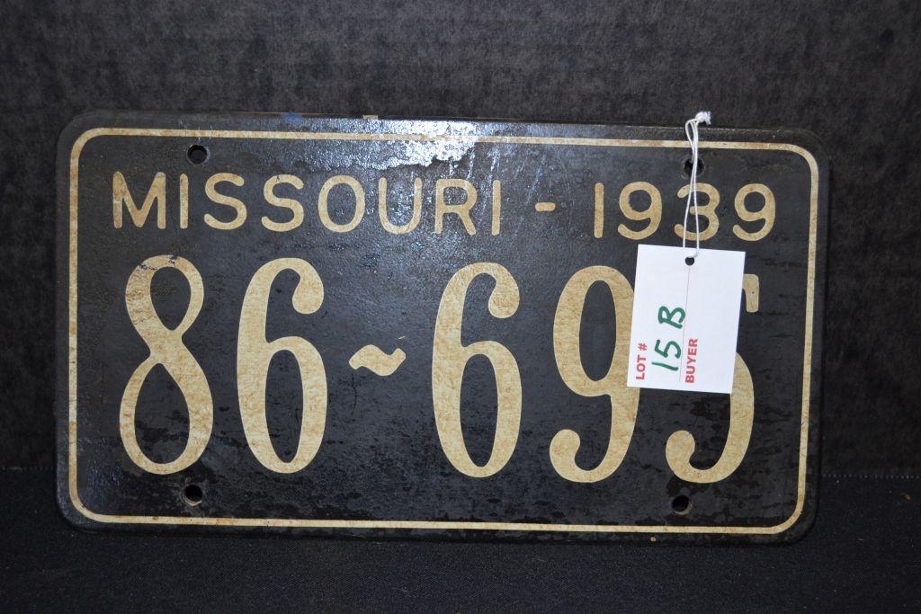MO. 1939 Wood License Plate