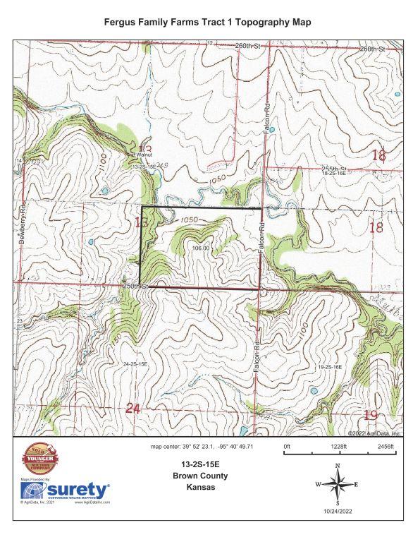 TRACT 1 - 107 Acres m/l Property location from Fairview, KS, East on US Hwy. 36 2-1/2 mi. to Falcon