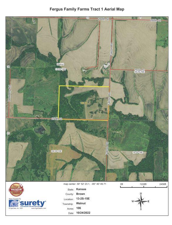 TRACT 1 - 107 Acres m/l Property location from Fairview, KS, East on US Hwy. 36 2-1/2 mi. to Falcon