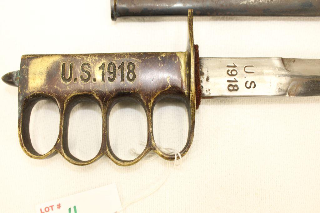 1918 US Trench Knife w/Sheath, 17.5" OAL Brass Handle