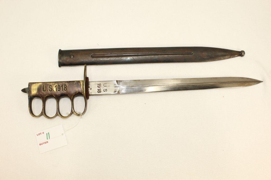 1918 US Trench Knife w/Sheath, 17.5" OAL Brass Handle