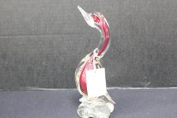Hand Blown Loon/Bird Red and Clear Glass Paper Weight 8 Inches