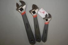 Set of 3 Rigid Adjustable Crescent Wrenches; Like New