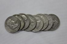 (8) 1950s Franklin Half Dollars Average Circulated