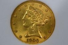 1900 Liberty Head Five (5) Dollar Gold Piece - MS65