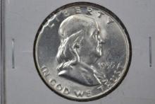 (3) Franklin Half Dollars - 1955 MS; 1958D BU; 1963D BU