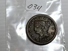1853 Braided Hair Large Cent - VF+