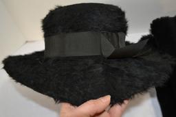 Handmade Black Fur? Hat w/Ribbon and Mink Handmade Shawl