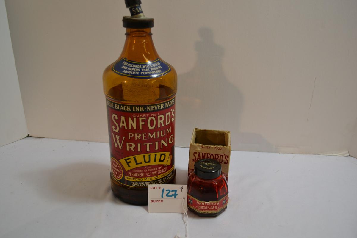 Vintage Sanford's Writing Fluid Quart Jar w/Sanford's Royal Red in Box