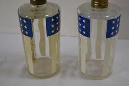 Pair of Mini Oil Lamps "Patriotic"; Some Wear; 10"