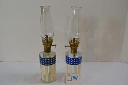 Pair of Mini Oil Lamps "Patriotic"; Some Wear; 10"