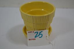 Vintage McCoy Yellow Basket Weave Violet Planter w/Drip Trays; 3"
