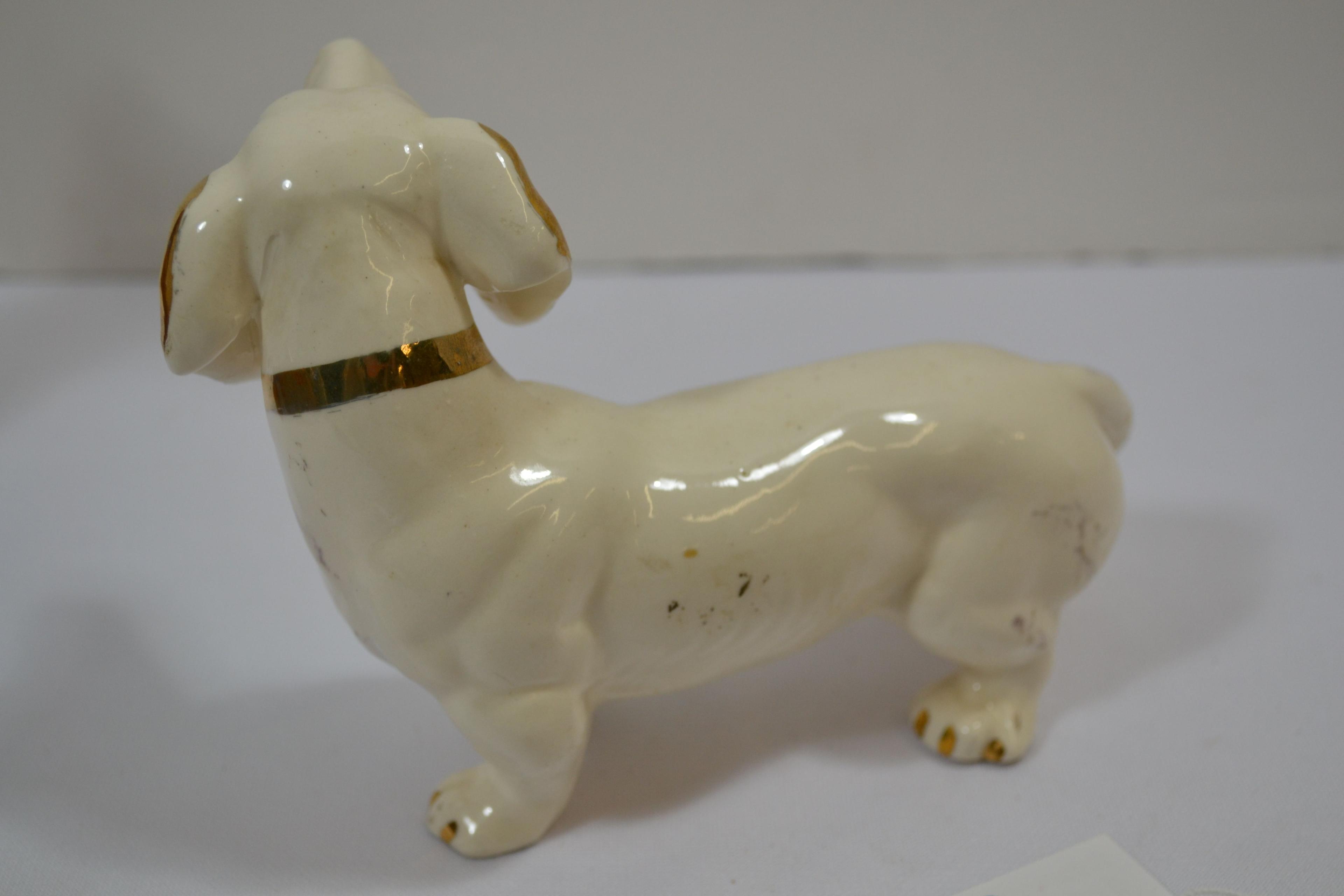 Vintage Porcelain Dachshund Figurine w/Crystal Eyes; 7"