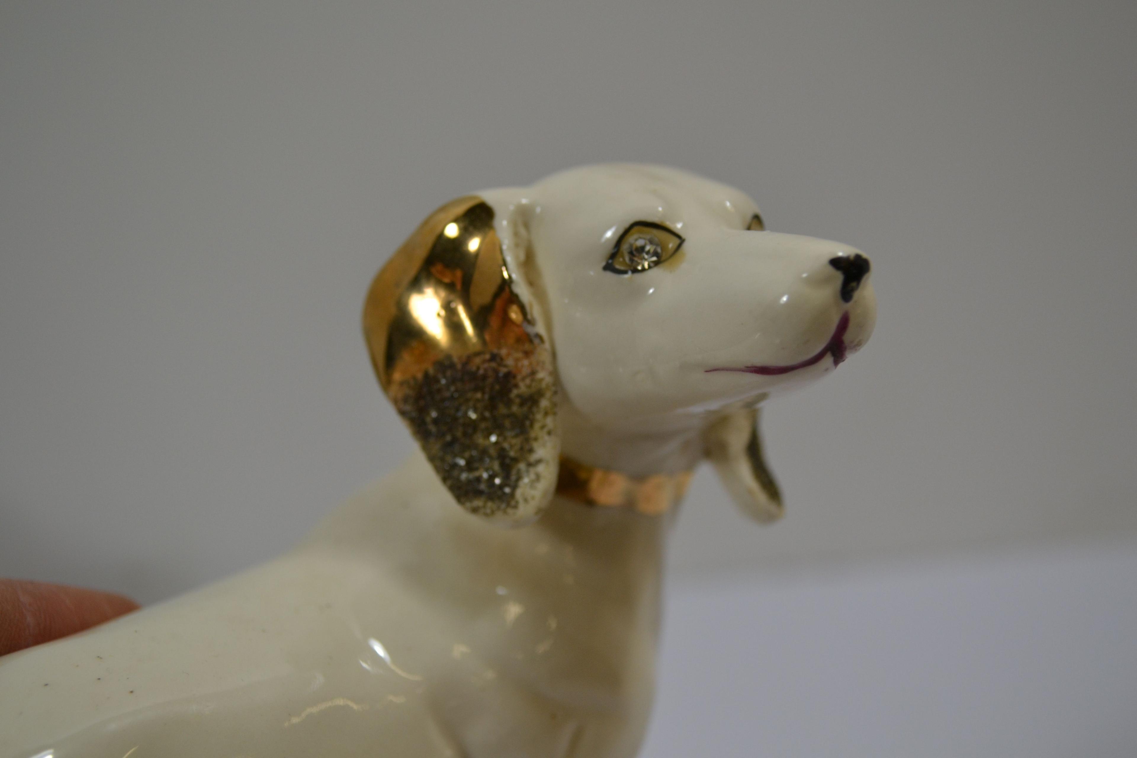 Vintage Porcelain Dachshund Figurine w/Crystal Eyes; 7"