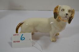 Vintage Porcelain Dachshund Figurine w/Crystal Eyes; 7"