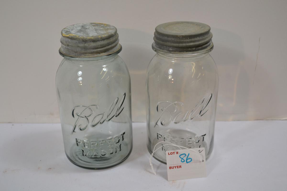 Pair of Clear/Gray Quart Ball Mason Jar w/Zinc Lids