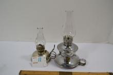 Pair of Mini Oil Finger Lamps; One w/Metal Swivel Base and One w/No. 41 Tin Base; Wire Handles