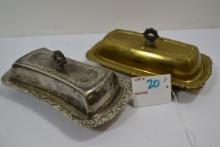 Pair of Silver Plate and Copper Butter Dishes