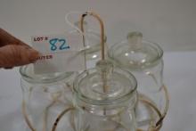 Vintage Condiment Jar w/Wire Carrier