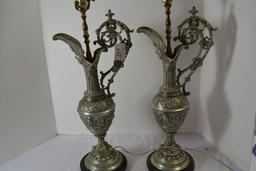 Pair of Vintage Mid-Century Cast iron "Ewer Style" Table Lamps