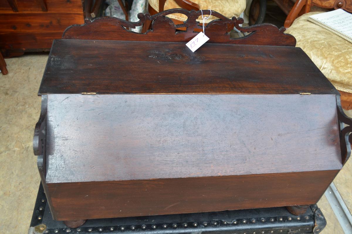 Vintage Walnut Table Top Secretary w/Red Velvet Interior and Black Fake Fur; 25"x13-1/2"x12"