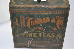 Vintage Tin J.H. Conrad & Co. Tea Tin; 12"x10"