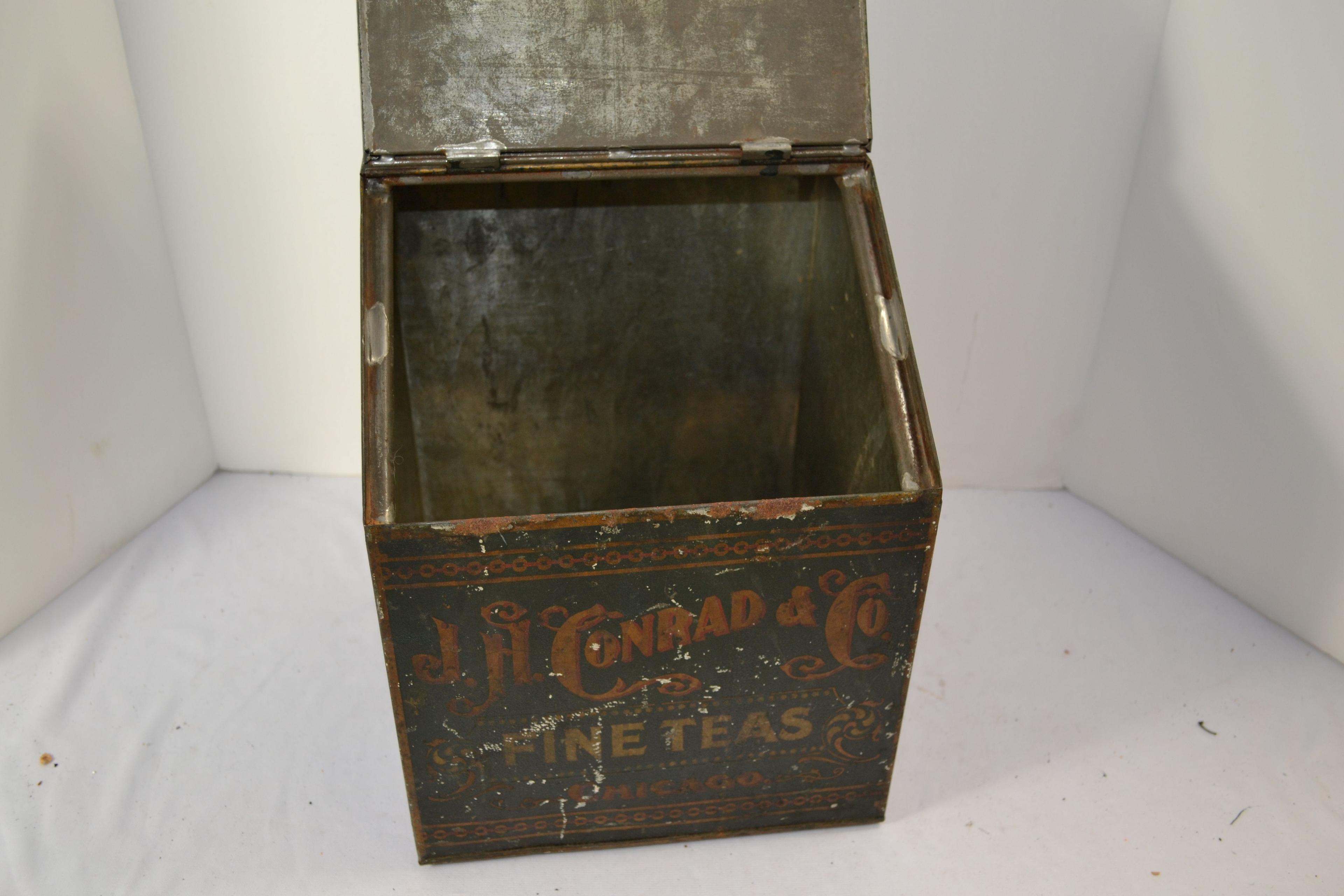 Vintage Tin J.H. Conrad & Co. Tea Tin; 12"x10"
