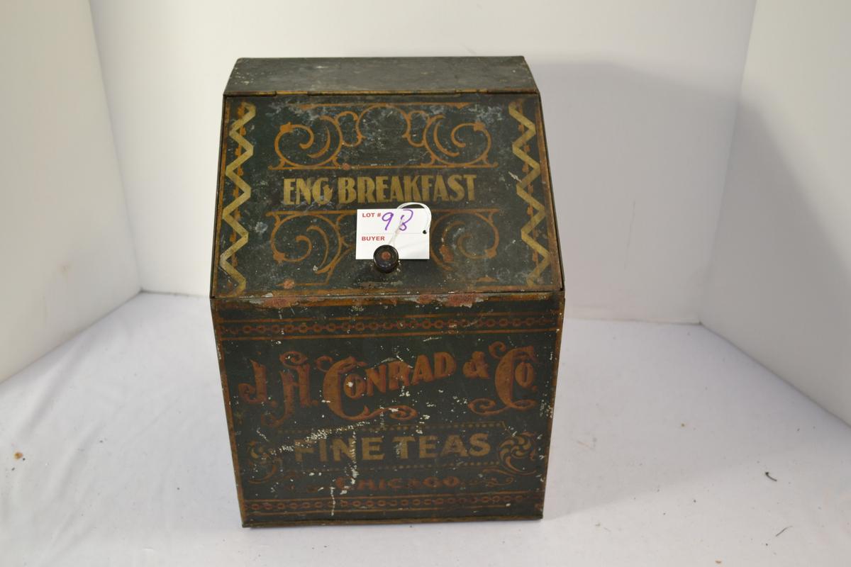 Vintage Tin J.H. Conrad & Co. Tea Tin; 12"x10"