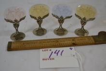 4 Rare Art Deco Antique Czech Intaglio Glass Place Card Holders