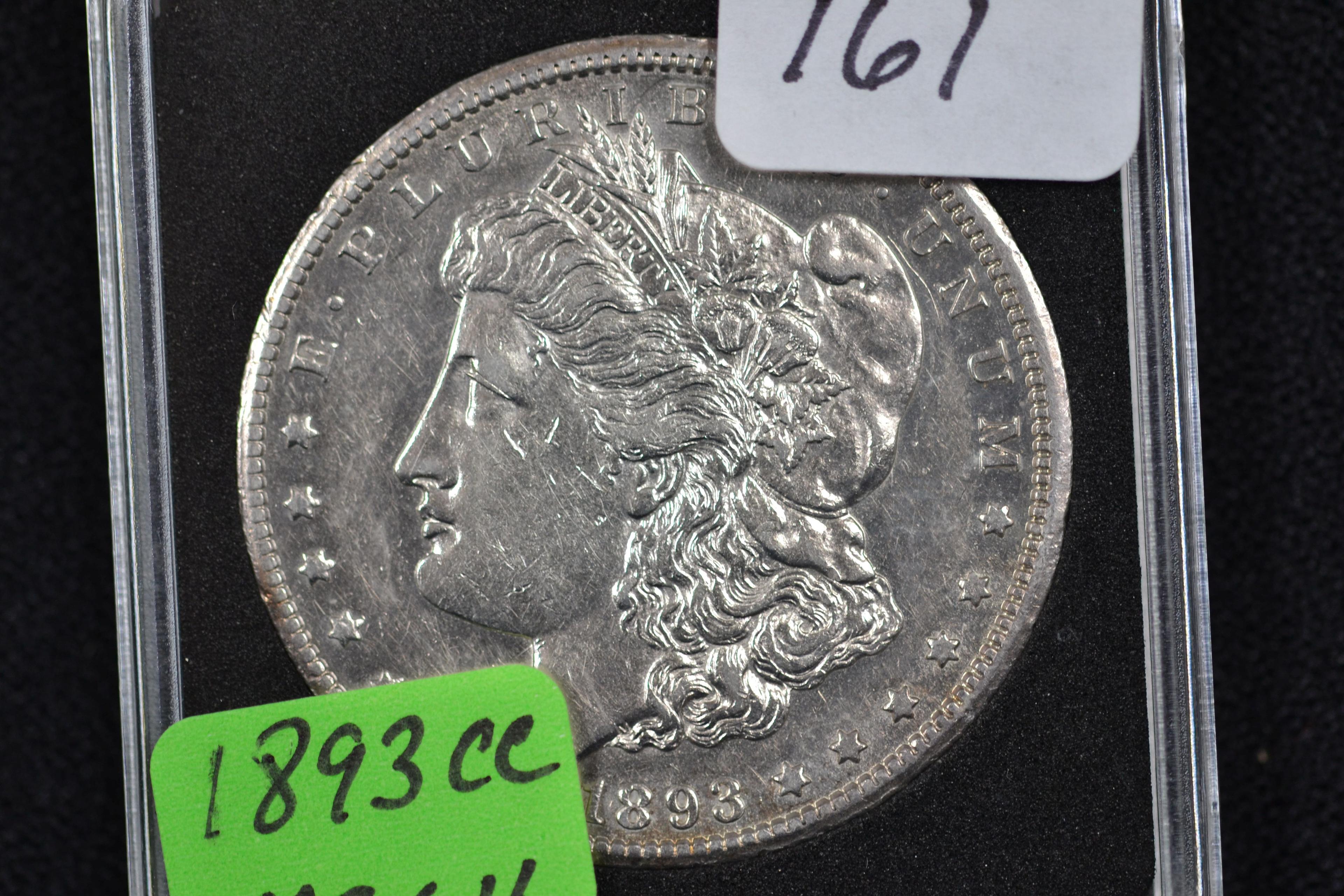 1893-CC Morgan Silver Dollar; MS 64