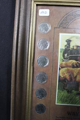 The Way West Collection of 12 Buffalo Nickels; Framed