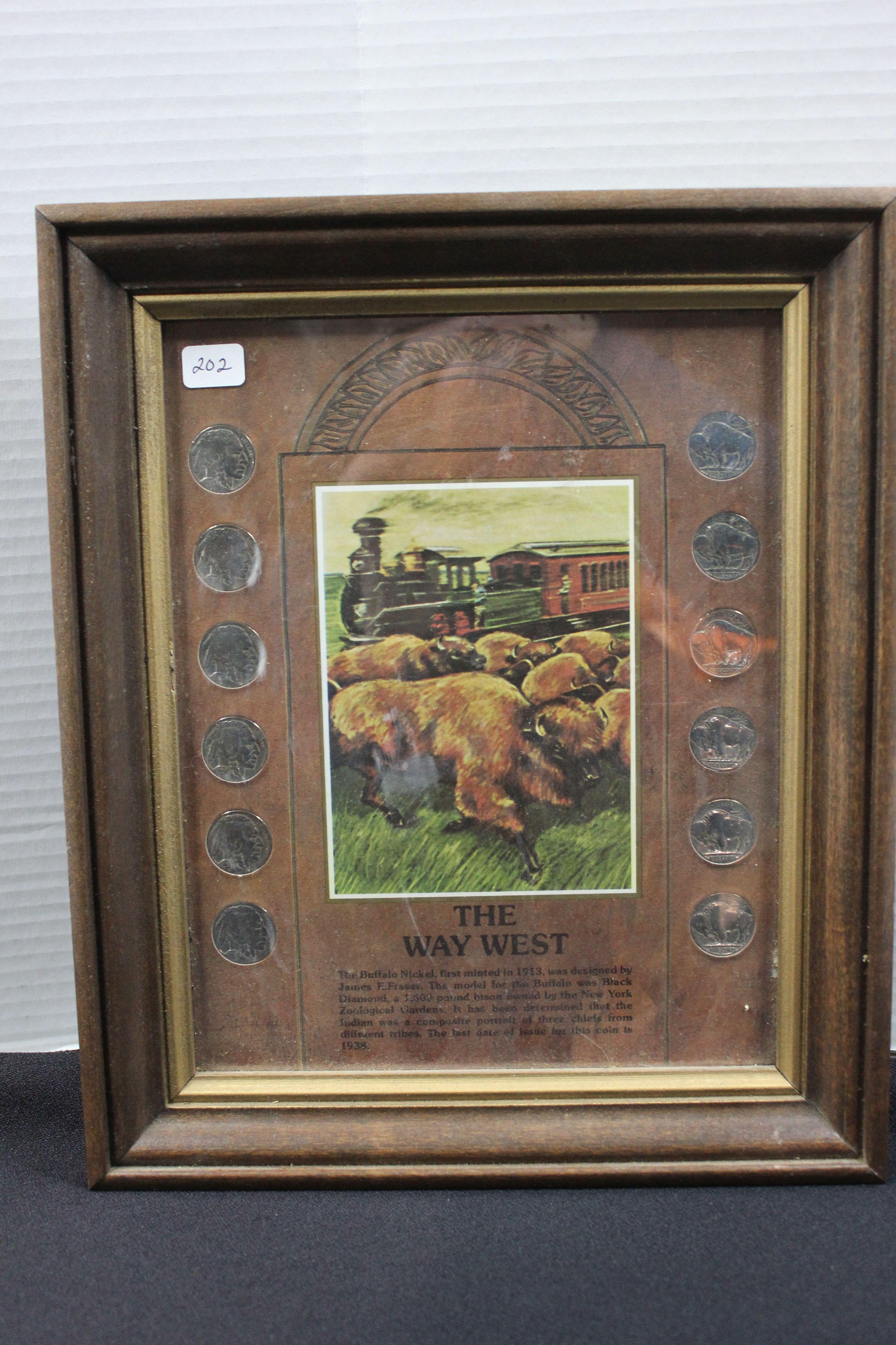 The Way West Collection of 12 Buffalo Nickels; Framed