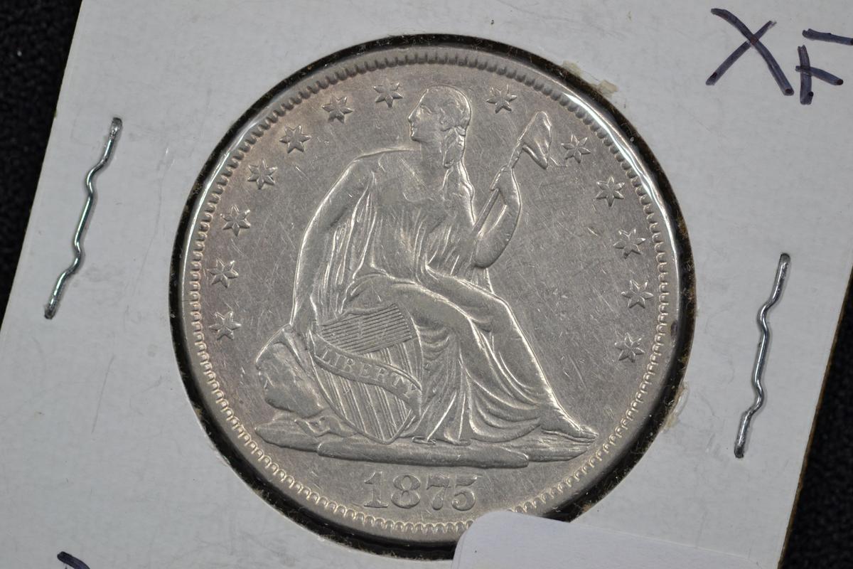 1875 Seated Liberty Half Dollar; XF