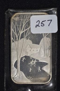 1 Oz. Silver Bar w/Winter Ice Skating Scene