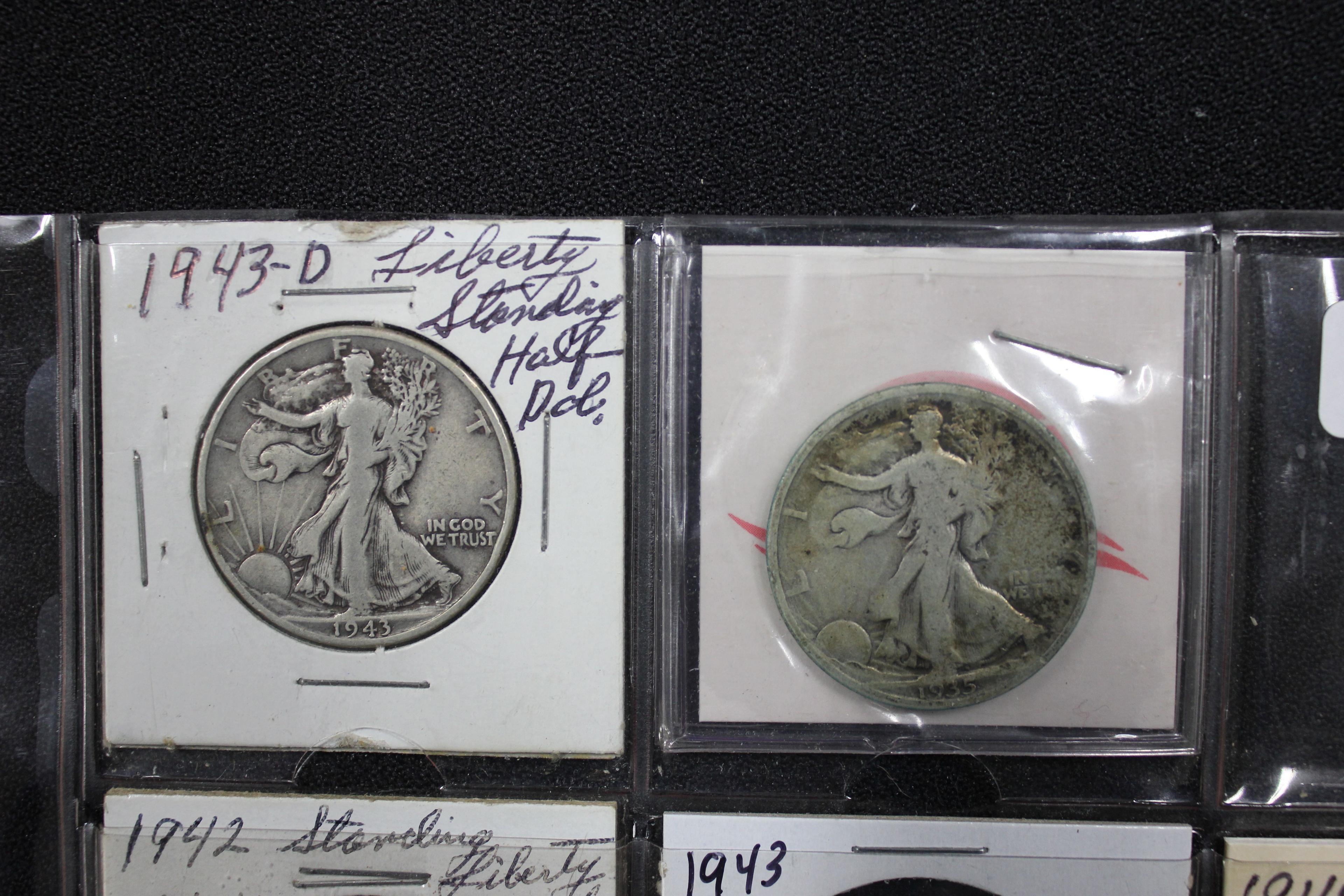 5 - Walking Liberty Half Dollars Including 1935, 1942, 1943, 1943-D, and 1945-D