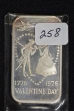 1 Oz. Silver Bar w/Bicentennial Valentine's Day Scene