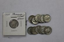 Group of 15 - 1940s Mercury Dimes; Circ.