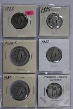 6 - Standing Liberty Quarters including 1923, 1925, 1926, 1926-S, 1927, and 1930