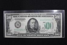 1934 Five Hundred Dollar Bill Bank of New York; Uncirc.