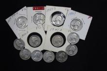 Group of 13 - 1950s Washington Silver Quarters; Avg. Circ.