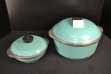 Pair of Turquoise Club Aluminum 4 Qt. Dutch Oven w/Rack and 1 Qt. Double-Handled Pan; Both w/Lids