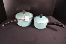 Pair of Club Aluminum Turquoise 1 Qt. and 2 Qt. Saucepans w/Lids