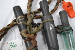 Group of Sure-Shot, Primos and Waterfowl Duck Calls On Lanyard With Whistle