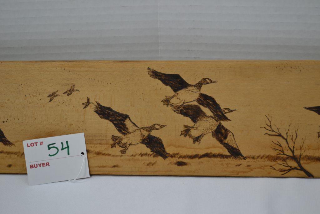 Wood Burned Geese Scenery On Hide Stretcher, Squaw Creek, Mound City Mo