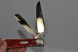 Case XX Red Handle Double Blade #1096 Knife, 1 Serrated Blade, 4"