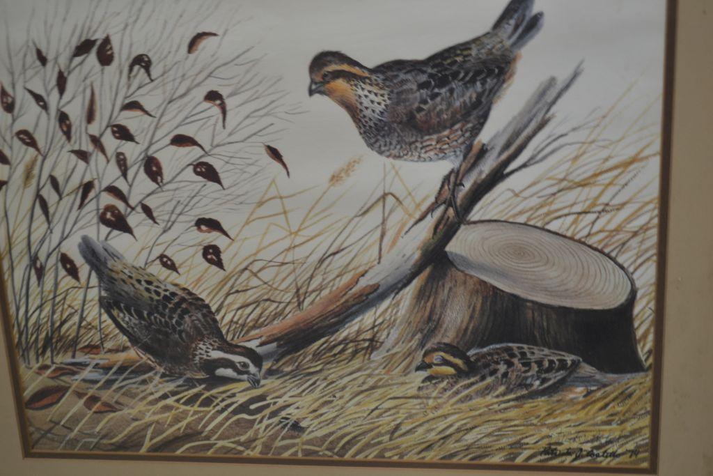 Quail Print by Patrick J. Costillo; Matted and Framed; Signed; 26" wide x 22" Tall