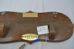 14" Western No.W49 Knife; Bowie Style Knife w/Brass Hand Guard, Wood Handle w/Bowie Knife Plaque