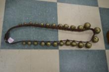 Complete Set of Brass on Leather Sleigh Bells; 24 Bells; Vintage