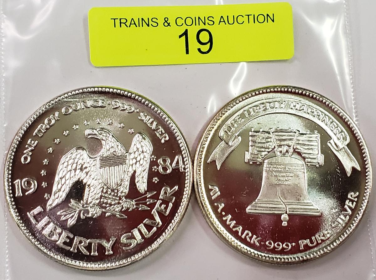 TWO (2) 1984 LIBERTY BELL .999 SILVER TROY OUNCE ROUNDS